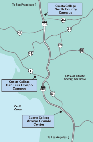 Location of Cuesta College Campuses and Center in the county